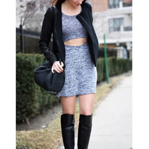 Aritzia Wilfred Dark Grey Cutout Solange Knit Long Sleeve Mini Dress  Sz Small